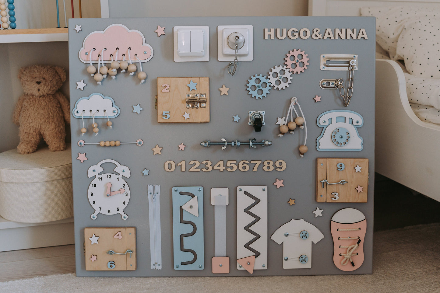 Personalized Busy Board for twins, Baby Girl, Boy Gift, Fast Shipping, Busy board 1 year old, Developing Board, Toddler Gift, New Baby Gift