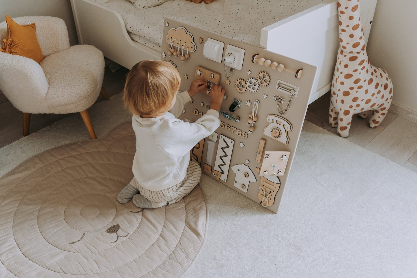 Activity Board, Toddler Gift, Montessori Board, Developing Board, Wooden Sensory Board, 1st Birthday Gift, Fast Shipping