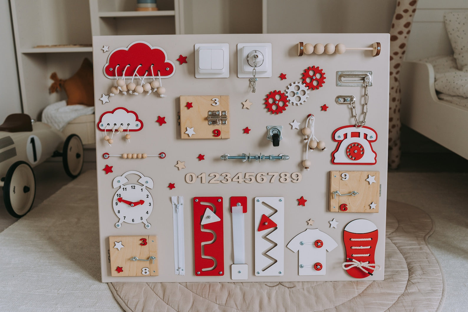 Personalized Busy Board, Montessori Board, Toddler Gift, Busy board 1 year old, Baby name busy board, Wooden Sensory Board