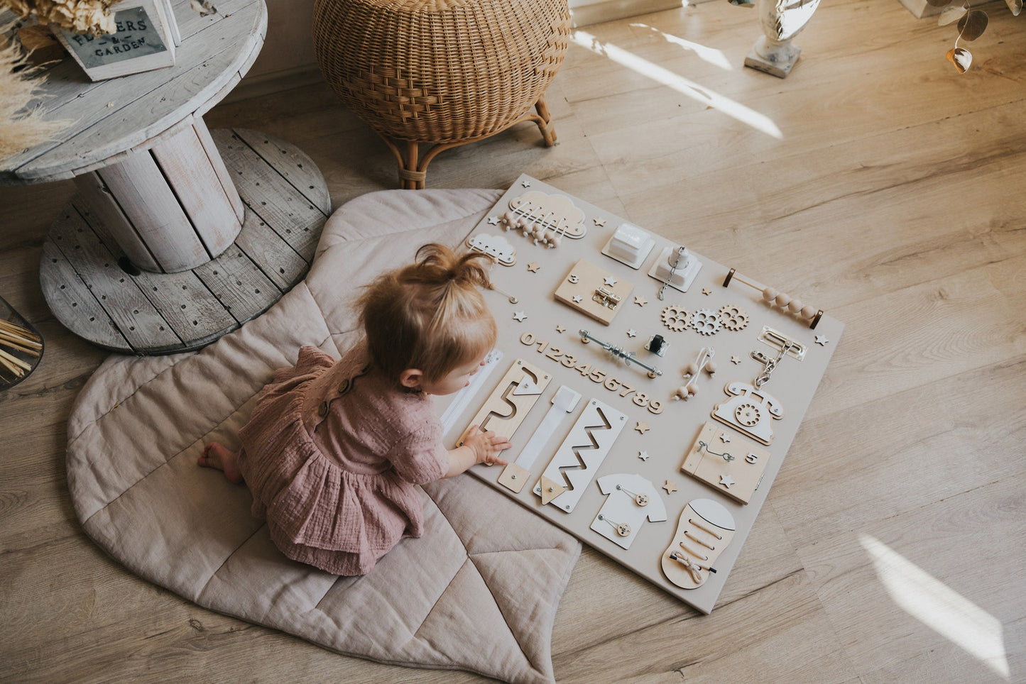 Personalized Busy Board, Montessori Board, Toddler Gift, Busy board 1 year old, Baby name busy board, Wooden Sensory Board