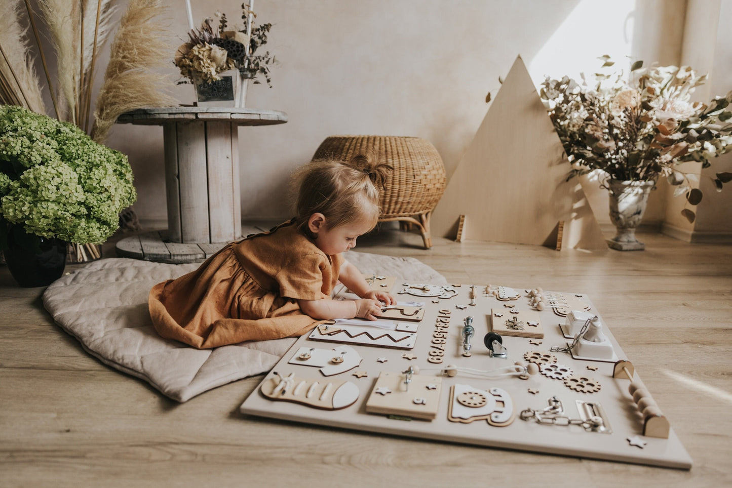 Personalized Busy Board - Montessori Board For Toddler - Activity Board For 1 Year Old - Educational Sensory Board - 1st Birthday Gift